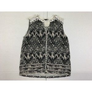 Lucky Brand Shirt Womens S Blouse Tank Top Floral Boho Button Up Embroidered